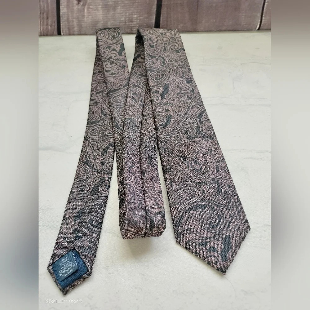 Ryan Seacrest Distinction Silk blend Skinny Necktie Tie Gray Paisley Luxury B